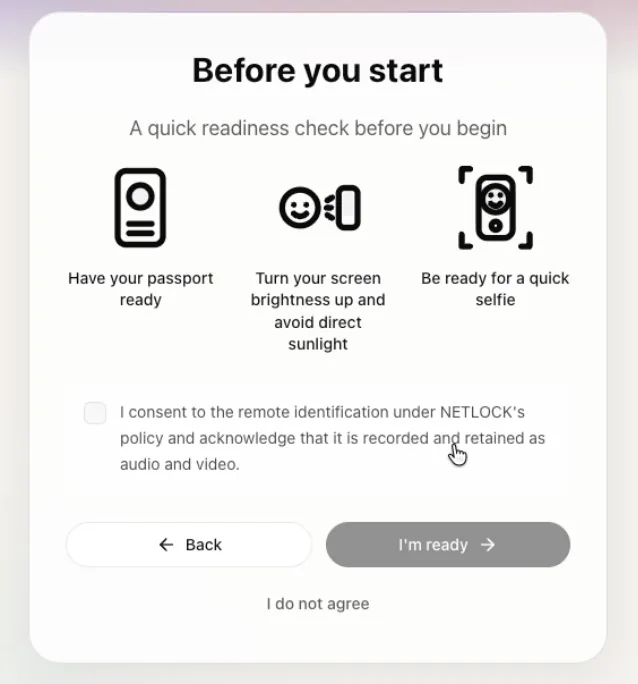 Before you start 화면 — 준비 사항과 녹화 동의 체크박스
