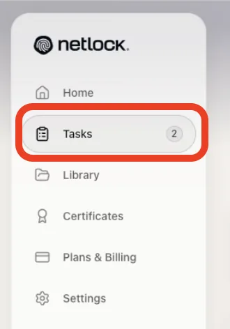 Netlock 왼쪽 메뉴 — Tasks 항목과 대기 문서 개수